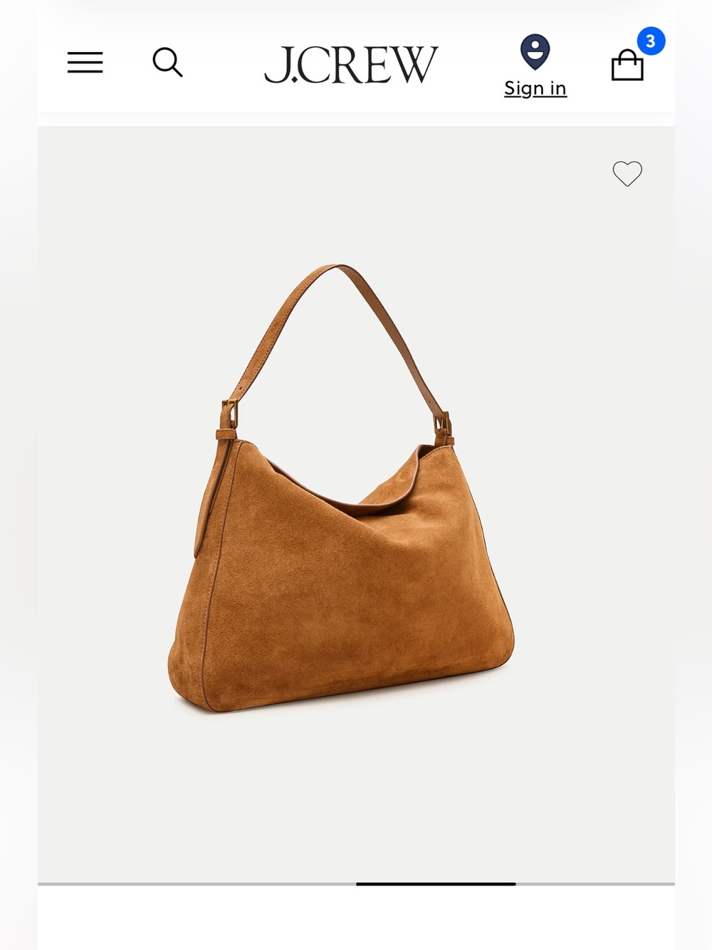 J Crew Berkeley large shoulder bag in suede in Sun-kissed Tan